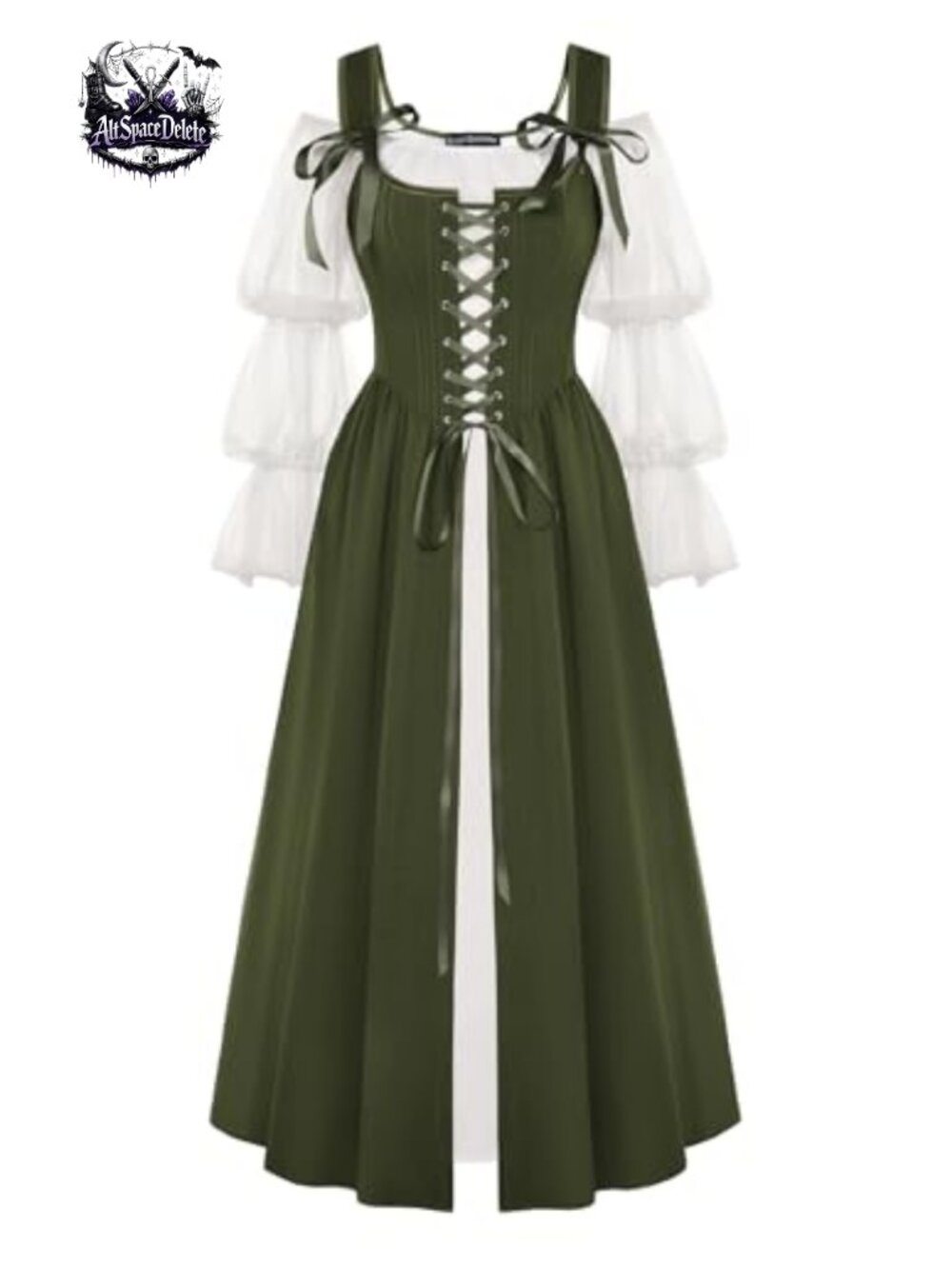 Renaissance Lace Up Peasant Dress Two-Piece Corset Overdress Halloween Costume